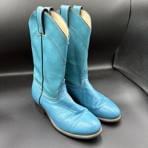 Vintage Leather Laredo Turquoise Roper Cowboy Boots Womens size 7 Read